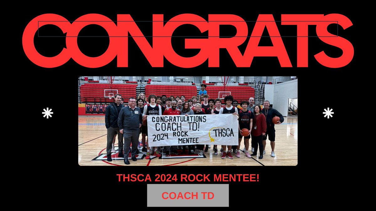 Congratulations to our very own Coach TD for winning the Rock the Mentee Award from THSCA! Coach TD was nominated by his peers for this prestigious opportunity. Amazing job Coach! @LISDSports @MarcusFootball @MarcusBsktBall