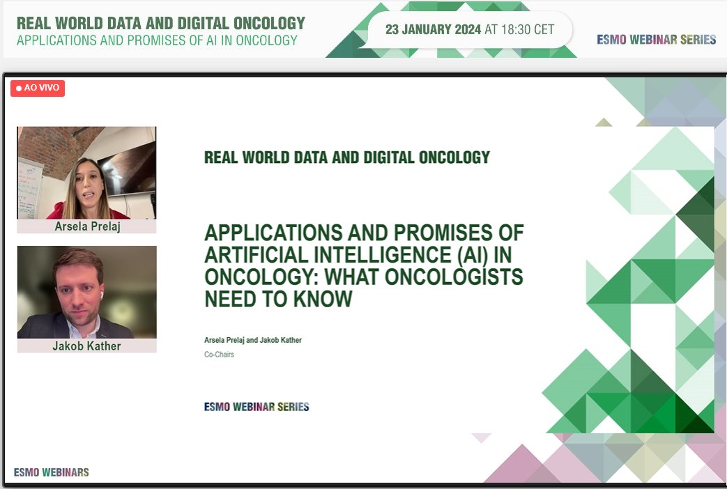 🔛 @myESMO webinar of #AI in #oncology 🎙️ moderated by @PrelajArsela and @jnkath