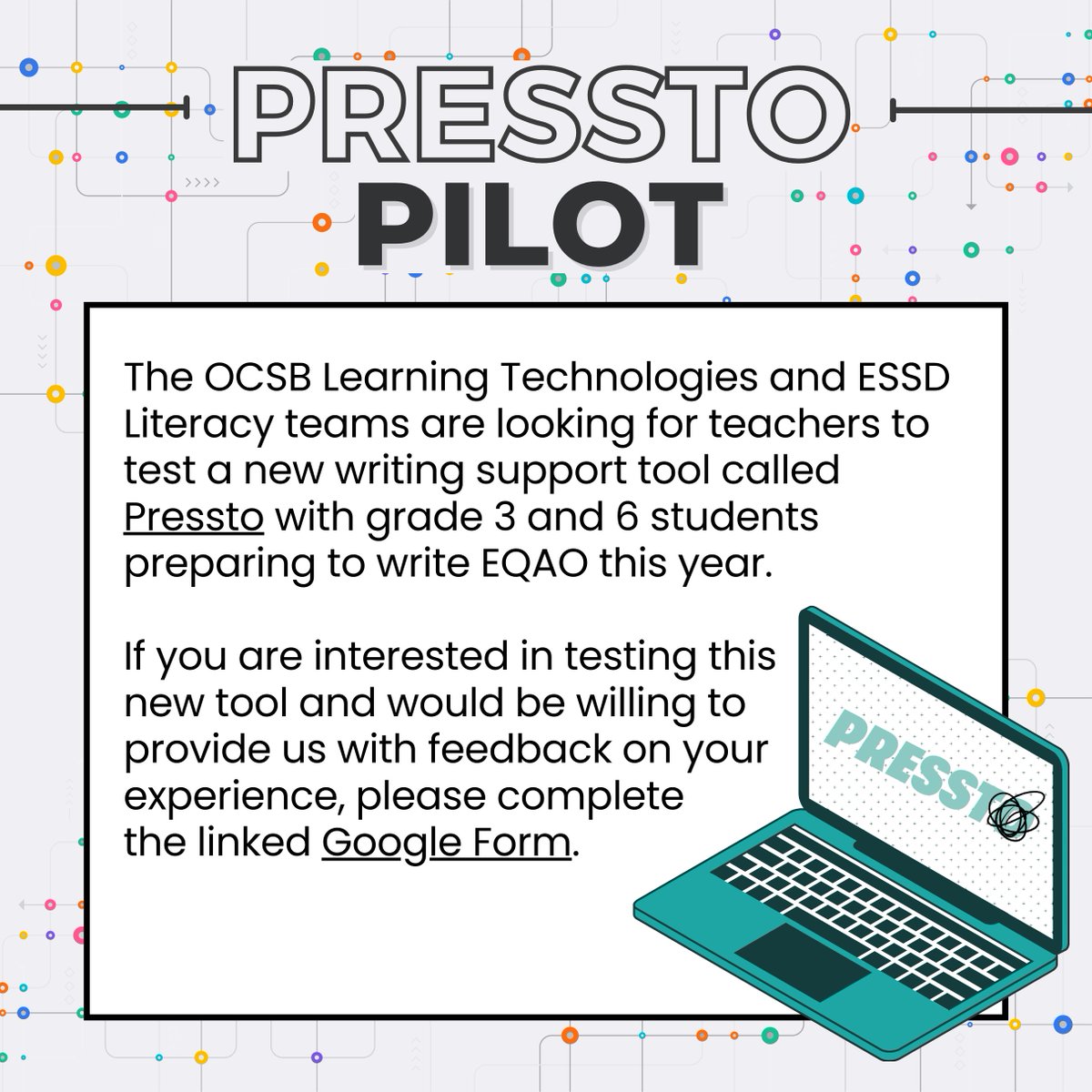📣Calling all grade 3 and grade 6 #ocsb Language teachers! We're looking for educators to pilot a writing support tool called Pressto. If interested, please complete this form: bit.ly/ocsbpressto @lindajolic @OCSBelementary