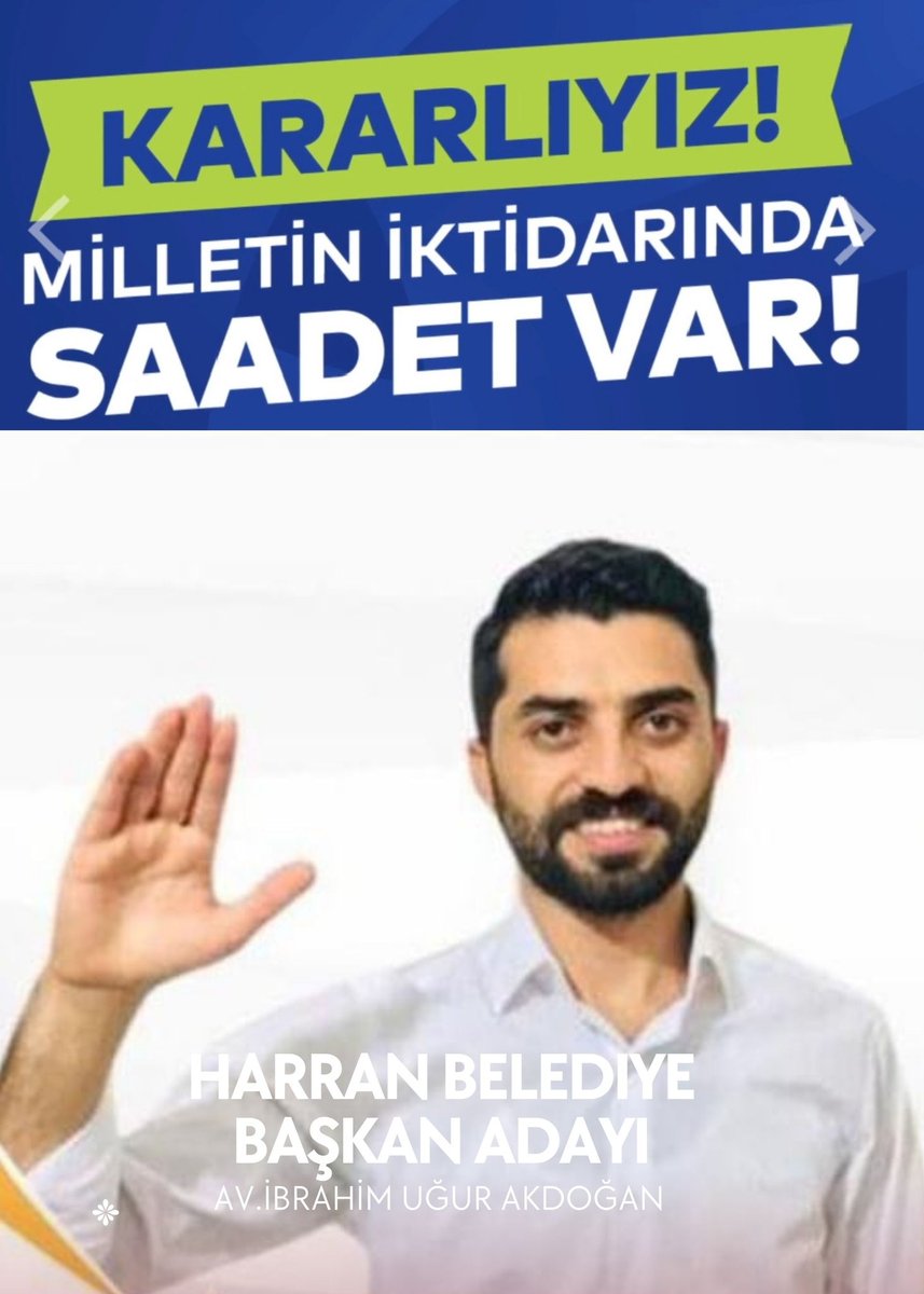 Millet değiştirme de #kararlı
Biz de cesaretimizle   #kararlıyız

Saadet Partisi
#Harran_Belediye_Başkan_Adayı