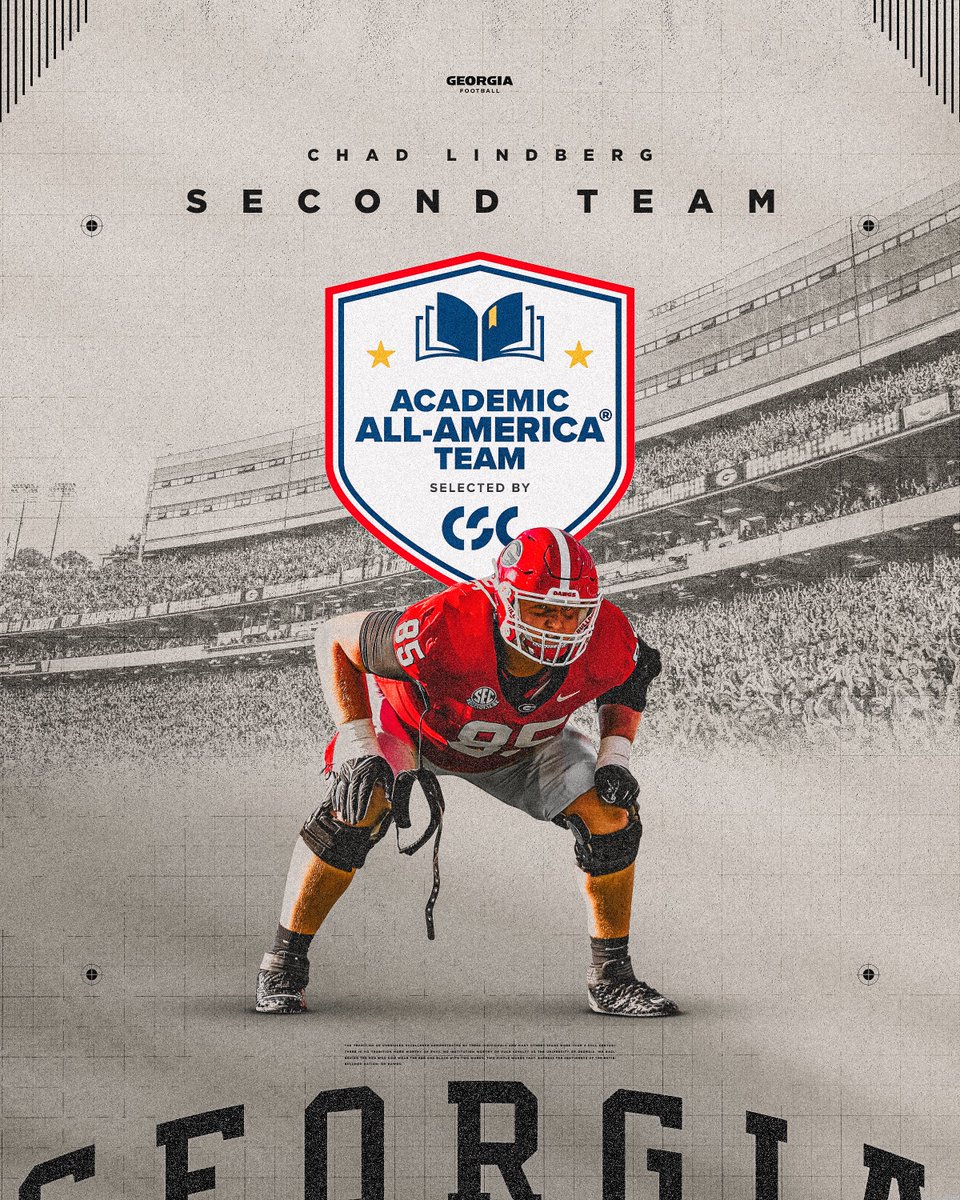 Congratulations, @ChadLindberg78, on being named to the College Sports Communicators Academic All-America Team 2nd Team. #GoDawgs