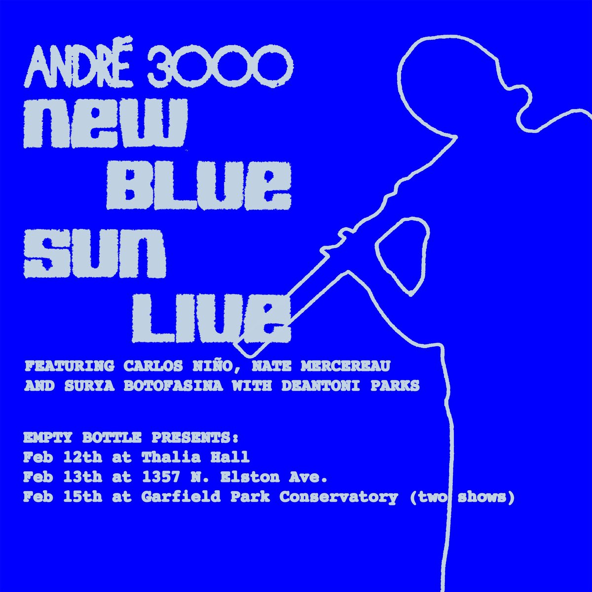 Empty Bottle presents André 3000: New Blue Sun LIVE at Garfield Park Conservatory on Feb 15th (two shows) alongside respective performances at Thalia Hall & 1357 N. Elston Ave. Tickets on sale tomorrow at 10am @ emptybottle.com