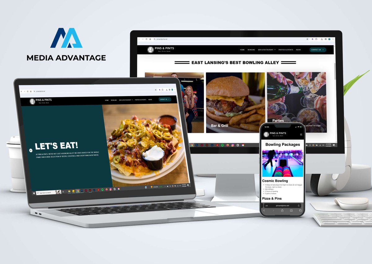 MediaAdvantage's tweet photo. Exciting news! We just launched a brand new website for Pins &amp; Pints in East Lansing. It's the ultimate spot for bowling, delicious food, and classic arcade games. Check out https://t.co/1yE9YKv6wM! https://t.co/PQ7ZqS0C0i