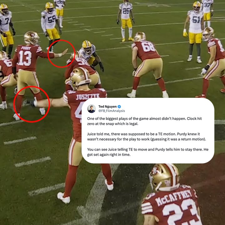 NFL's tweet image. Field General Purdy 🗣️

(via @FB_FilmAnalysis)