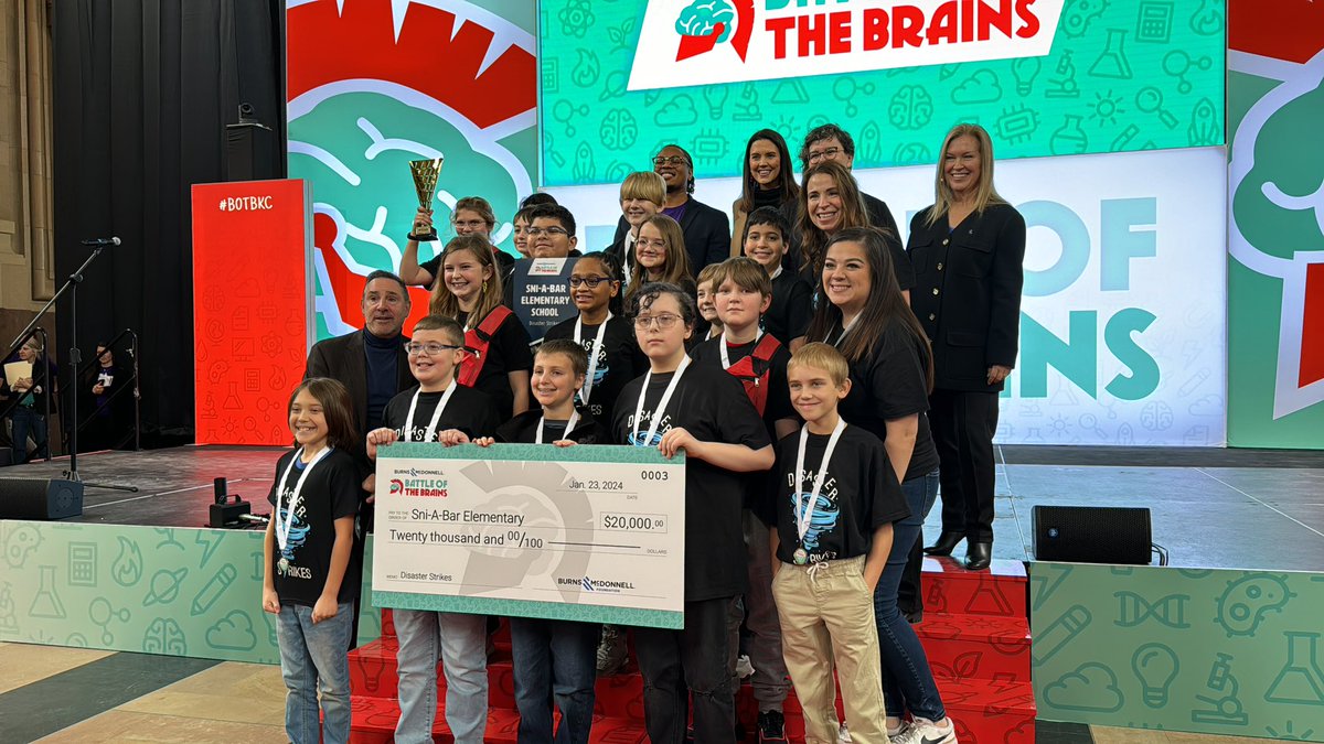 BurnsMacSTEM's tweet photo. Sni-A-Bar Elementary wins a $20,000 STEM grant for Disaster Strikes! @GV_Schools #BOTBKC https://t.co/Wq93Idsmek