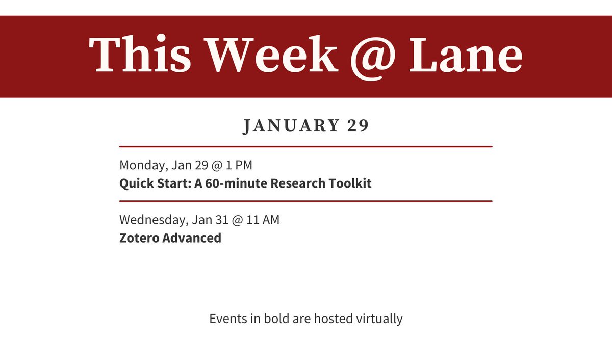 LaneLibStanford's tweet image. New to the library &amp;amp; don&apos;t know where to get started? Check out our Quick Start class on Mon which gives you an overview of top tricks &amp;amp; tools. Join us on Wed for our newly updated class that focuses on providing more advanced assistance with Zotero. #LibraryClasses
