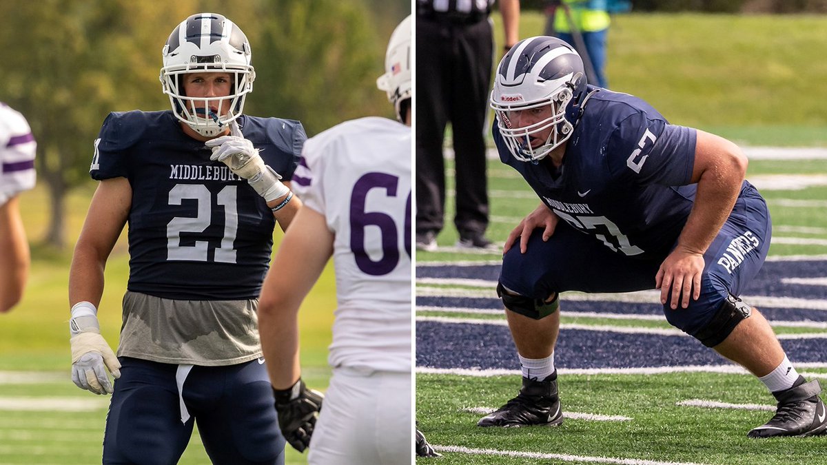 🏈📚CSC Academic All-Americans @MiddAthletics Tomás Kenary and Thomas Perry have been named to the @CollSportsComm Academic All-America Division III Football Team. Details > bit.ly/3SrtZlY