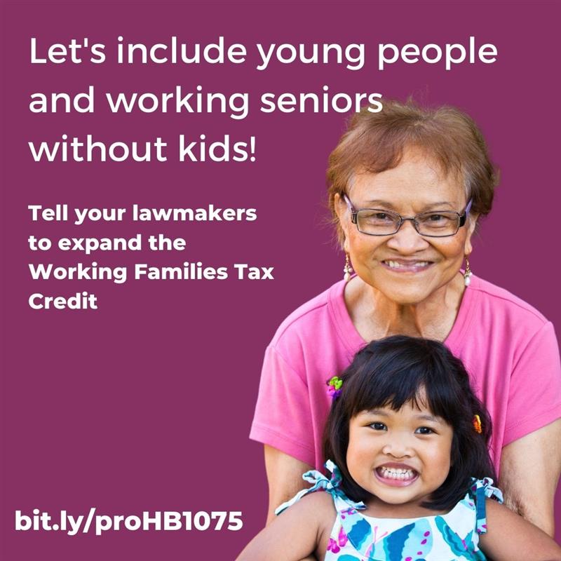 The Working Families Tax Credit has already put cash in hands of thousands of WA families, putting food on the table and paying rent. Now, let's make sure low-income young adults and seniors get their cash boost! Sign in pro for HB 1075: bit.ly/proHB1075 #WFTC #WALeg