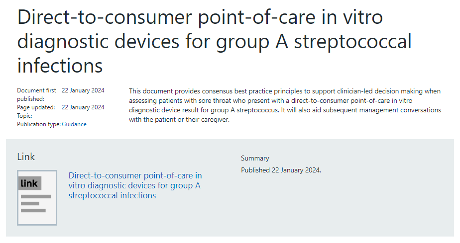 📣NEW guidance published! Direct-to-consumer point-of-care in vitro diagnostic devices for group A streptococcal infections england.nhs.uk/publication/di…