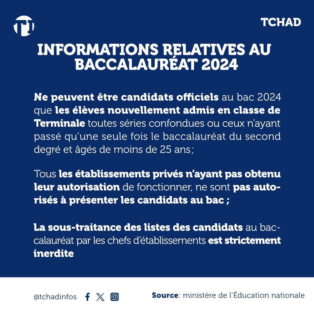 "Ne peuvent être candidats officiels au baccalauréat 2024 que les élèves nouvellement admis en classe de Terminale toutes séries confondues ou ceux n’ayant passé qu’une seule fois le baccalauréat du second degré et âgés de moins de 25 ans", ministère de l'Éducation nationale