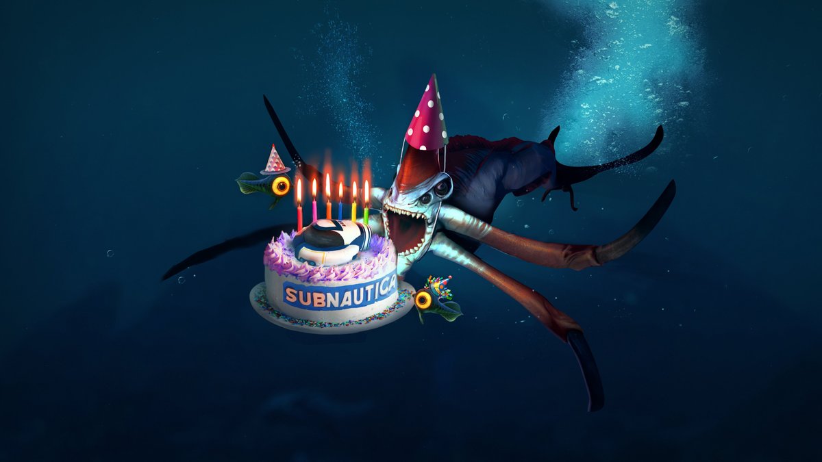 We're not about to get in the way of the Reaper and that cake 🎂 Happy 6th birthday, Subnautica 🥳🎉