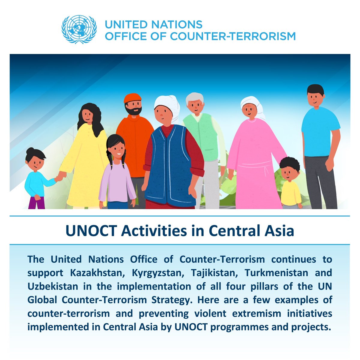 Did you know? @un_oct supports #CentralAsia 🇰🇿🇰🇬🇹🇯🇹🇲🇺🇿 through 15  Global Programmes across all 4 pillars of the @un #GCTS, e.g. 🔹 #JPoA  Project 🔹 🇪🇺🇺🇳 #StriveAsia initiative 🔹 terrorist financing #CFT