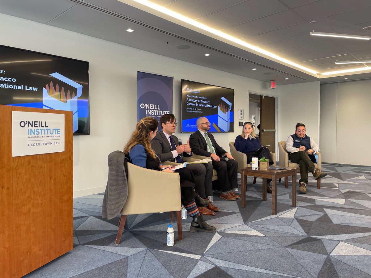 As part of @marghe_melillo's book launch, our esteemed panelists, @TomBollyky, @OACabrera, Sam Halabi, and @alexandraphelan, facilitated an engaging discussion on using evidence to advance and resist tobacco control measures.