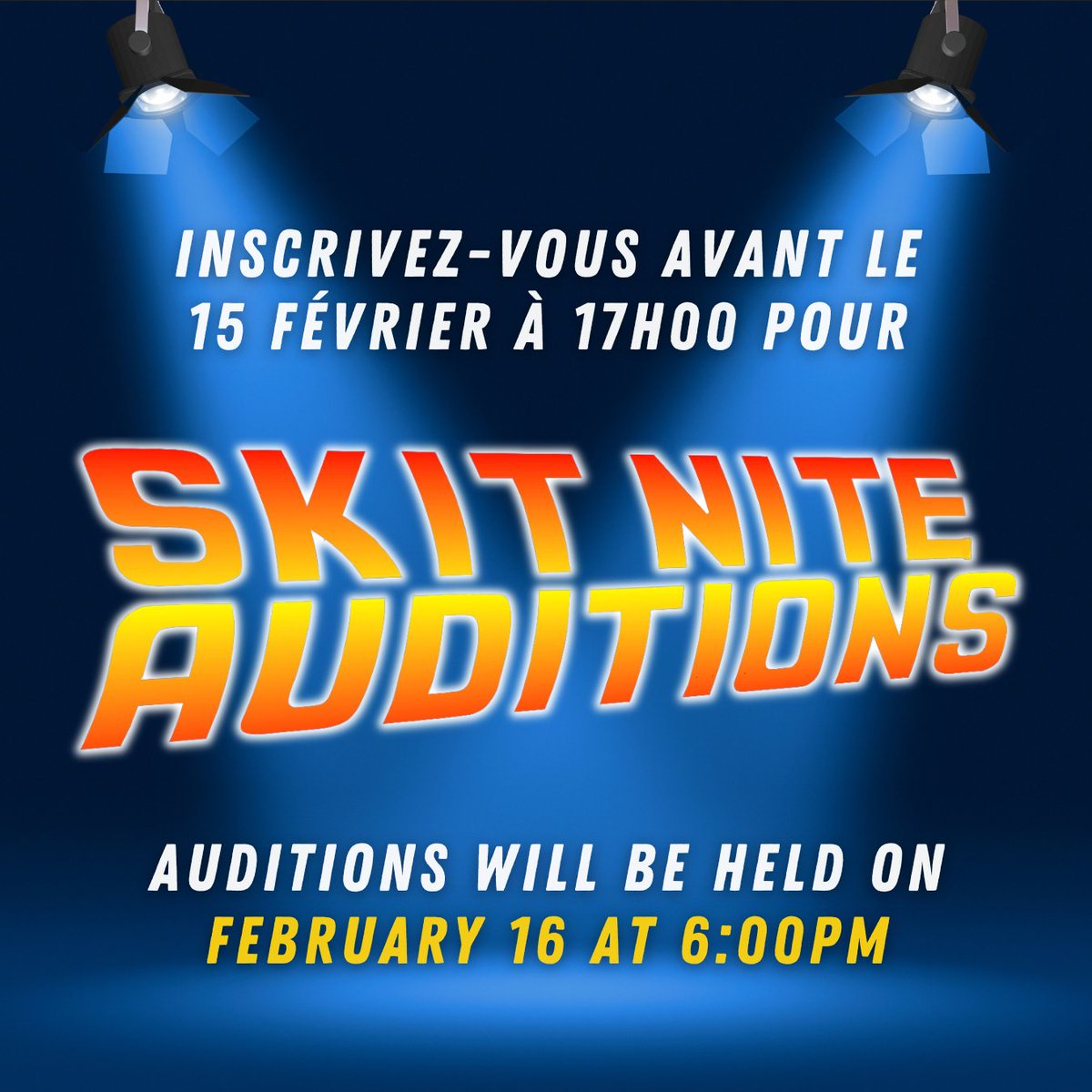 📣✨ SKIT NITE 2024 AUDITIONS ARE LIVE ✨📣  Inscrivez-vous ici avant le 15 février à 17h00 : bit.ly/3HvglrF Auditions will be held in the Moot Court on February 16 at 6:00 PM 🎭