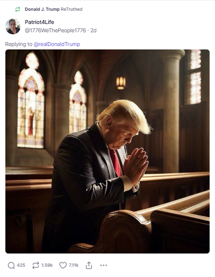 Bill McCarthy on X: On Truth Social yesterday, Donald Trump shared a  picture of himself praying with six fingers -- a clear indication the image  is AI-generated.  / X