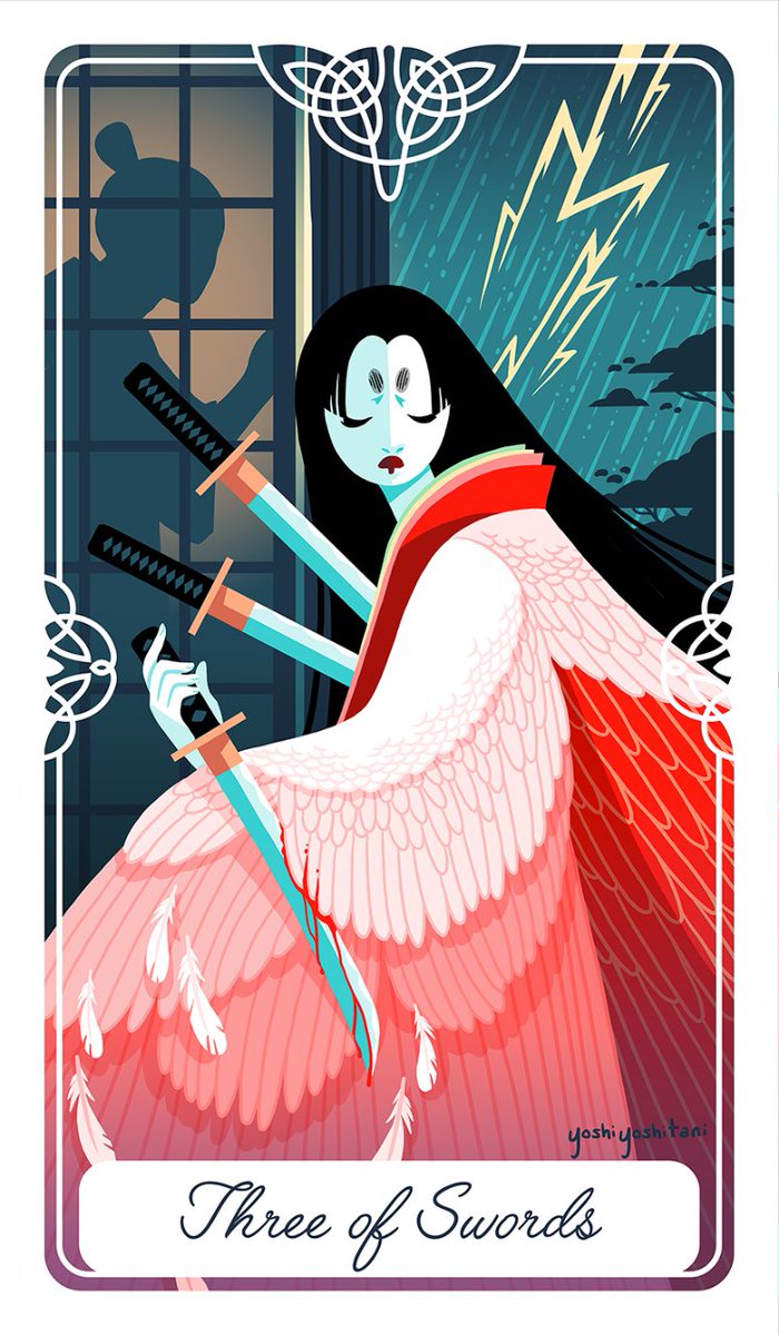 yoshisquared's tweet image. 3 of Swords
⬆️ heartbreak, self-harm, sadness, grief, separation
⬇️ overcoming grief, optimism, reconciliation, forgiveness, seeking help

Reversed, the 3 of Swords is a hopeful card, encouraging us to self-reflect and break free of negative thought patterns. #tarottuesday