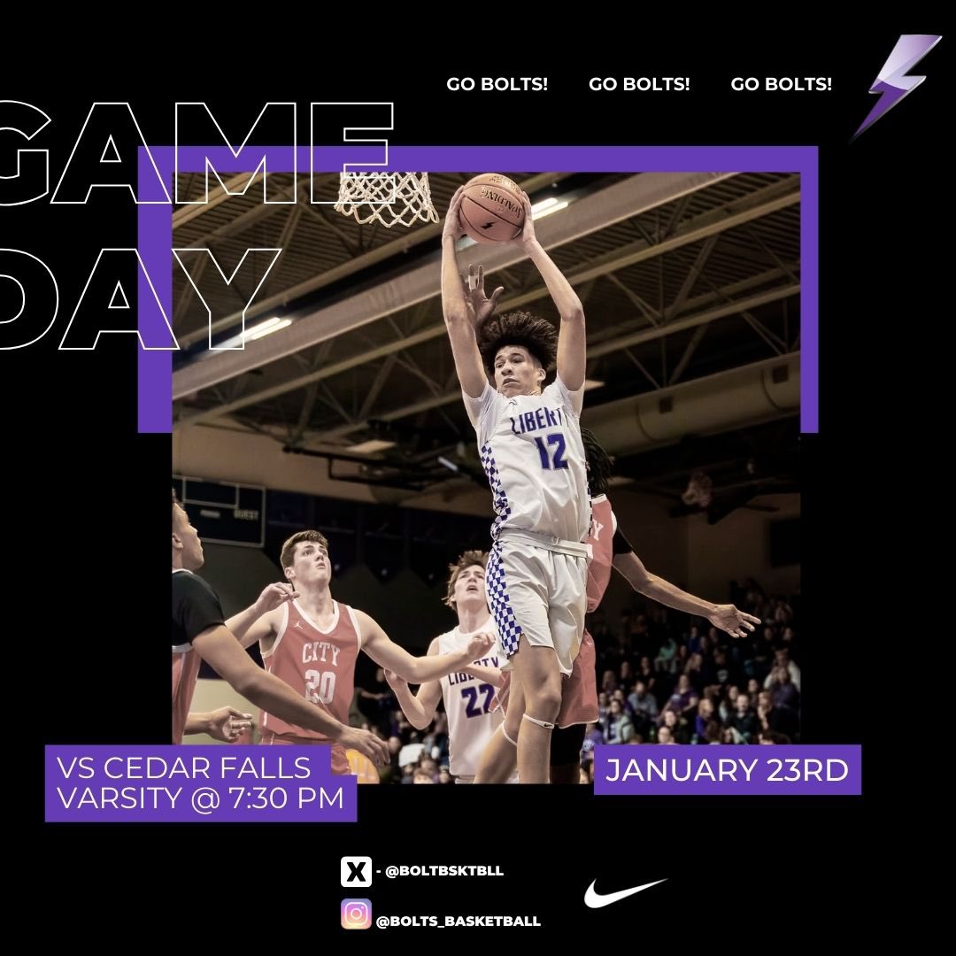Brave the rain 🌧️ and ice 🧊 to witness a great showdown! We take on the class 4A No. 8 Cedar Falls Tigers tonight. Let the hoops heat up the cold night! #gobolts