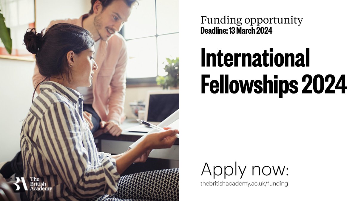 BritishAcademy_'s tweet photo. Alongside our partners at the @royalsociety, we invite applications for the International Fellowships 2024. The scheme provides support for international early career researchers wishing to develop research expertise with UK partners. Find out more: https://t.co/eFjg4RXDGK https://t.co/y3I14FWtdT