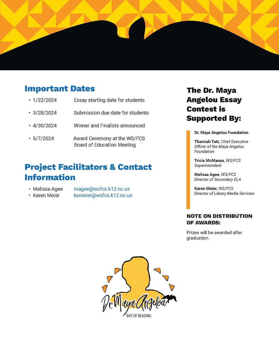 Career Center HS/WSFCS (@ccwsfcs1) on Twitter photo WSFCS seniors: consider sharing your experiences in an piece for the Dr. Maya Angelou Essay Contest--details below. @WSFCS <a href="/CCMediaCenter1/">Career Center Media</a> <a href="/WSFCS_media/">WSFCS Media</a> WSFCS seniors: consider sharing your experiences in an piece for the Dr. Maya Angelou Essay Contest--details below. @WSFCS <a href="/CCMediaCenter1/">Career Center Media</a> <a href="/WSFCS_media/">WSFCS Media</a>