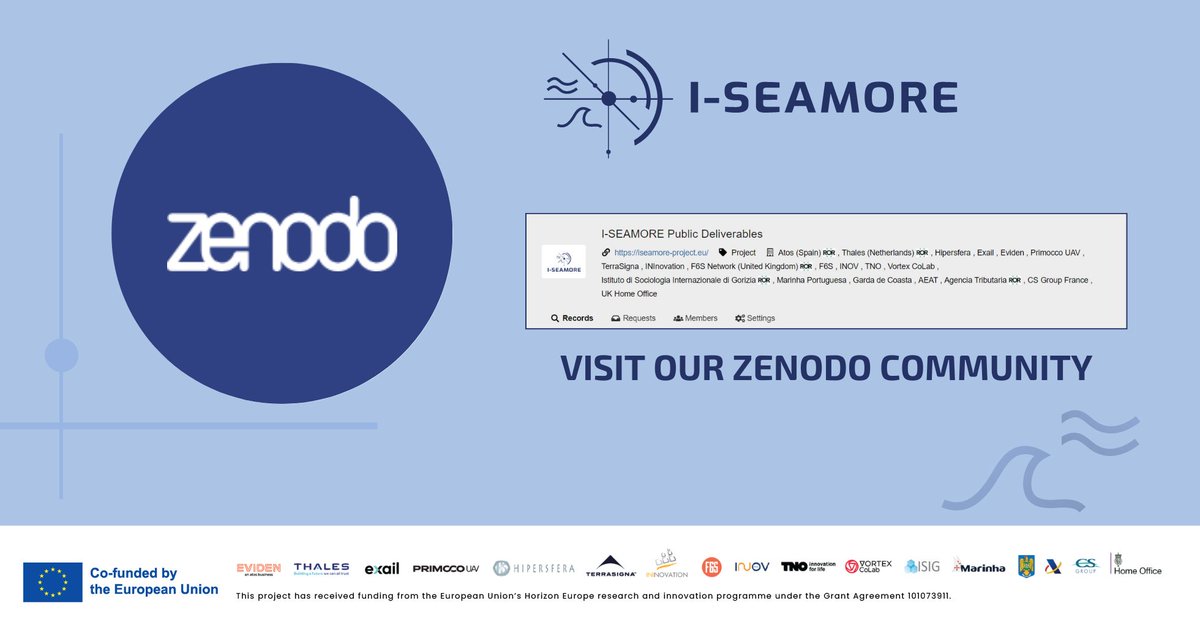 i_seamore's tweet photo. 🌐 Discover our recently launched Zenodo Community and check all of our Public Deliverables!
🔗 https://t.co/fFoccJAU4b
🤝 We invite researchers, industry professionals, and enthusiasts to join us
#ISEAMORE #MaritimeSurveillance #BorderManagement #Sustainability #Zenodo #Research https://t.co/qUjGKzSJqD