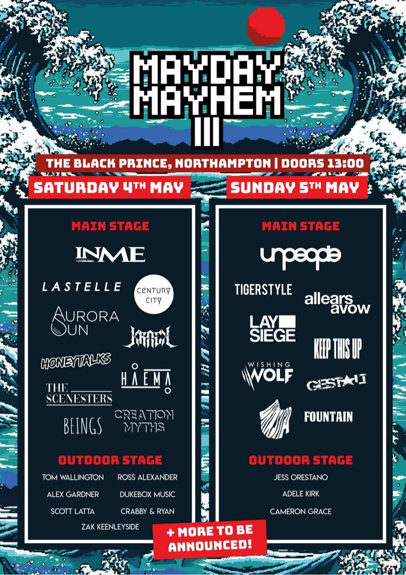 Second day of Mayday Mayhem announced! This Sunday May 5th come experience 12 more acts @weareunpeople @tigerstyleuk All Ears Avow @laysiege Keep This Up @wishingwolfuk Gestalt Fountain @drinsipa @JessOrestano Adelle Kirk & Adam Ward!!! T1cket5: ticket247.co.uk/Event/227695