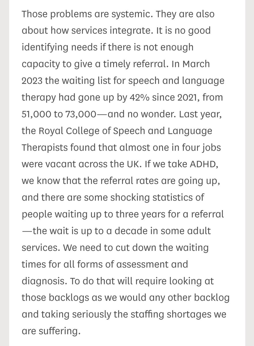 The transcript from the 11/01/24 SEND Provision &amp; Funding debate led by <a href="/DavidDavisMP/">David Davis MP</a> makes for interesting reading. Recognition of systemic issues &amp; need to address backlogs &amp; develop integrated systems that better serve individuals &amp; families.
#FundSLT 
hansard.parliament.uk/Commons/2024-0…