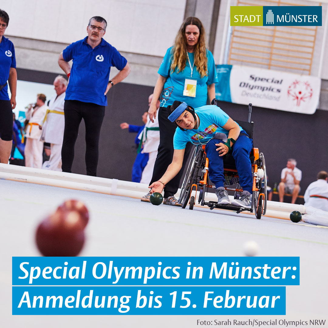 Die Special Olympics NRW kommen nach #Münster! Vom 22.-25.5. finden die Spiele für Menschen mit geistiger Behinderung statt. Bis zum 15.2. könnt ihr euch für die Wettbewerbe oder als Ehrenamtliche anmelden. ➡️Anmeldung: muenster2024.specialolympics.de ➡️Infos: stadt-muenster.de/aktuelles/pm-d…