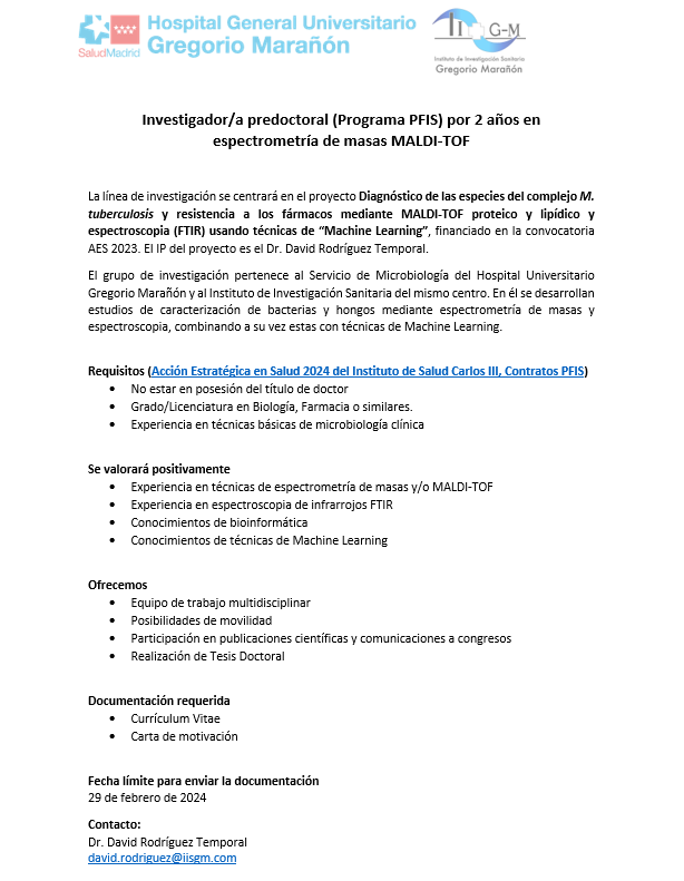 Buscamos candidatos/as para un contrato predoctoral PFIS!😊<a href="/MaldiMaranon/">MicroSpec Research Group</a>