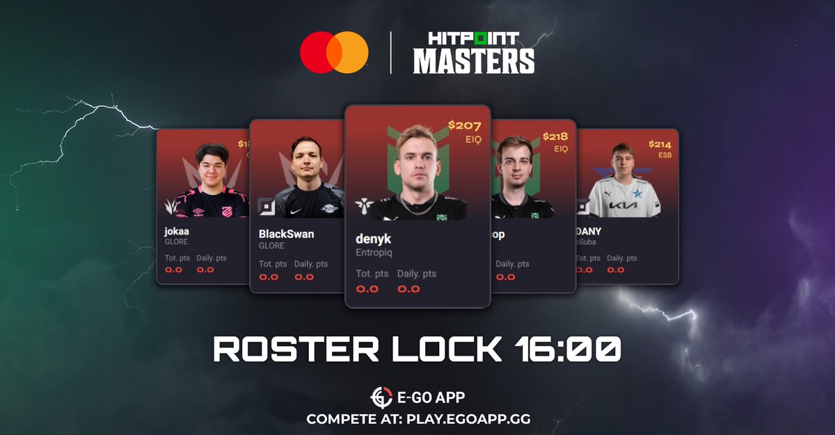 📣Do 16:00 můžete provádět libovolné úpravy vašeho týmu. Poté se sestava uzamkne, a změny budete moci provést až po prvním kole při využití Sell Tokenů💰

V 16:00 startuje první zápas nejlepší evropské ligy, tak dojděte a podpořte své svěřence na: twitch.tv/hitpointcz