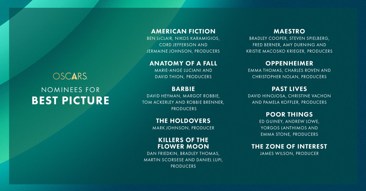 TheAcademy's tweet image. And the nominees for Best Picture are... #Oscars