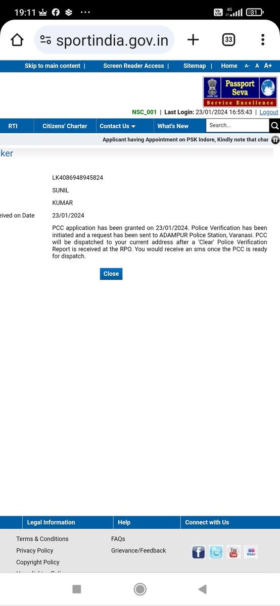 KumarSunil092's tweet photo. @rpolucknow pcc ke liye local thana se police report clear ho gya but passport loging portal pe abhi bhi same status show kr rha hain.  Please tell me what is the problem. https://t.co/dpWXTJc3DZ