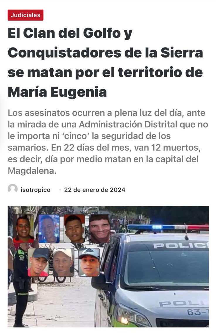 Santa Marta está sumida en el caos por el desborde de las accciones criminales en las últimas semana. Van 12 sicariatos en enero, El alcalde <a href="/CarlosPinedoC/">Carlos Pinedo Cuello</a> quien de canditado exigía medidas, ahora no hace nada, al momento no ha convocado un solo consejo de seguridad. 

Si llegas