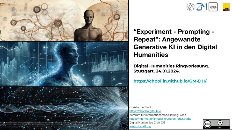 Ich darf bei der DH Ringvorlesung in Stuttgart bei Gabriel Viehhauser einen Vortrag zum Thema 'Experiment - Prompting - Repeat: Angewandte Generative KI in den Digital Humanities' halten! 24.01 17:30-19:00 Webex: unistuttgart.webex.com/meet/gabriel.v… Folien: tinyurl.com/jwf7tuau
