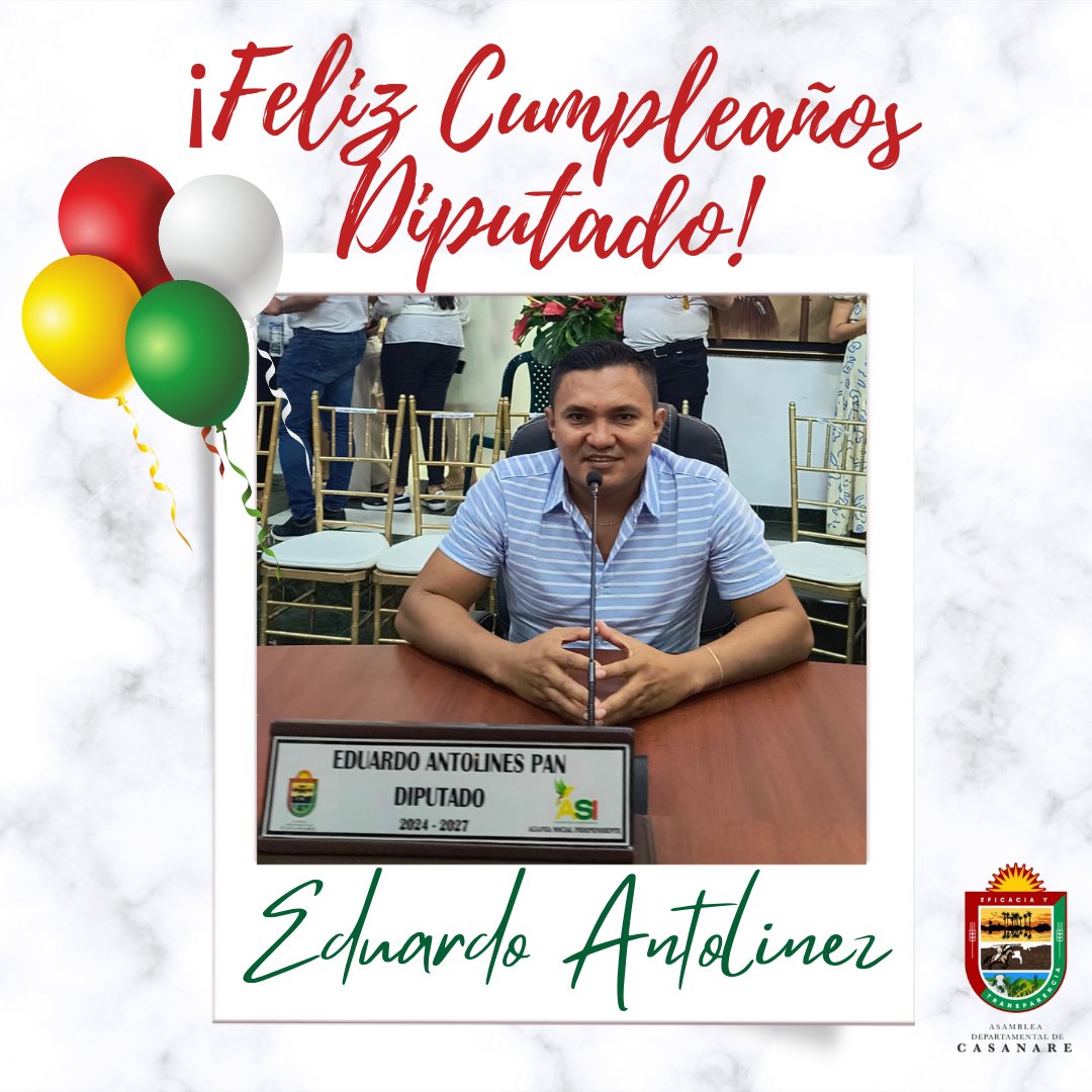 ¡Feliz cumpleaños Diputado Eduardo Antolinez! 🥳🎂

La Asamblea Departamental de Casanare en cabeza de su presidente Heyder Silva, le expresa un mensaje de felicitación al diputado Eduardo Antolinez hoy que celebra un año más de vida. 🥳🎉