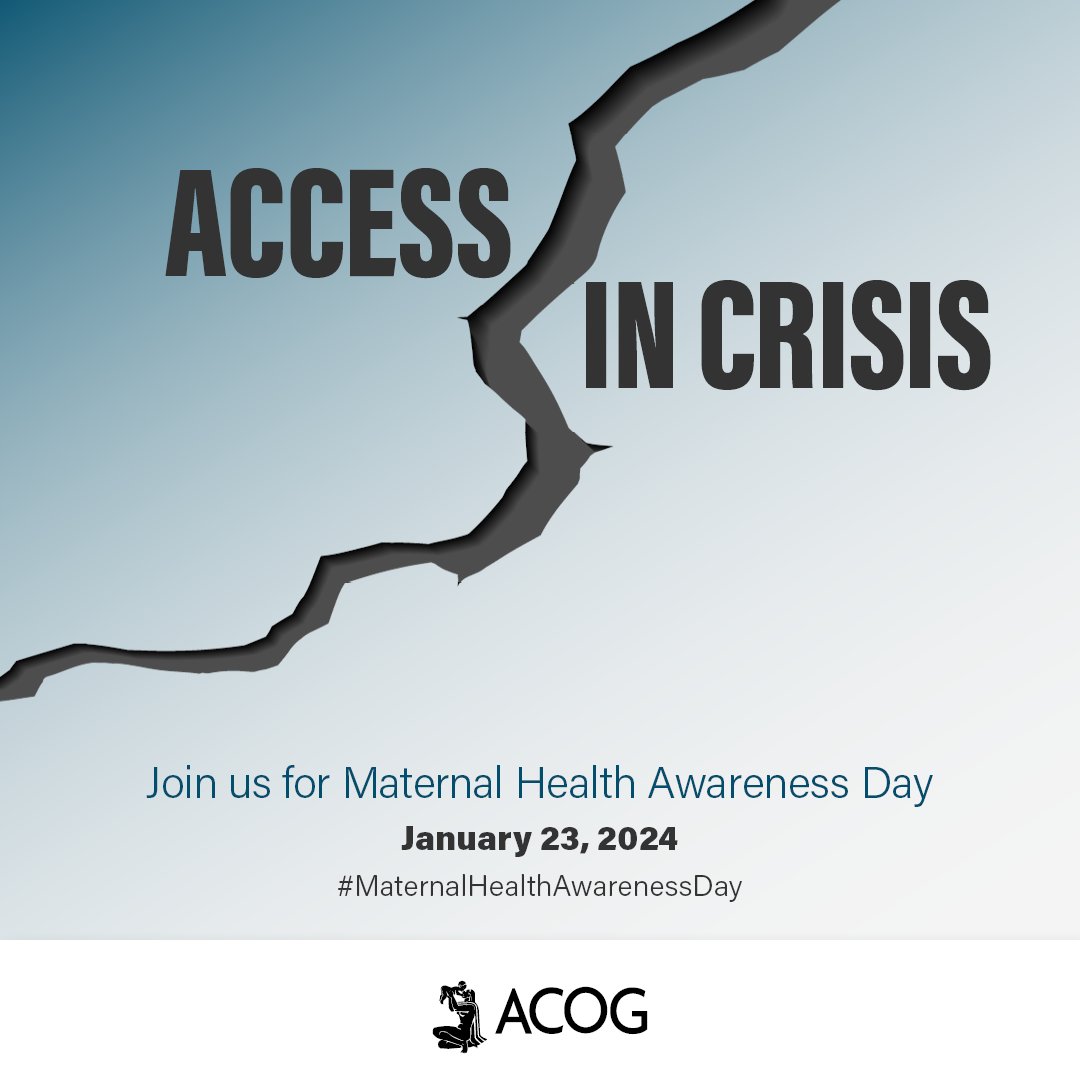 Today is #MaternalHealthAwarenessDay! We are shedding light on the crisis in maternal and reproductive health care access in the United States. Check the hashtag to learn from ACOG members and partners about this access crisis.