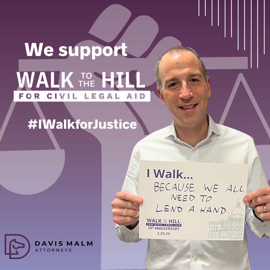 DavisMalm's tweet photo. Why will you #WalkToTheHill this week? Dan Janis is advocating for @CivilLegalAid because "we all need to lend a hand." We hope to see you there! #IWalkForJustice @EqualJusticeMA https://t.co/uY06PvlRqi