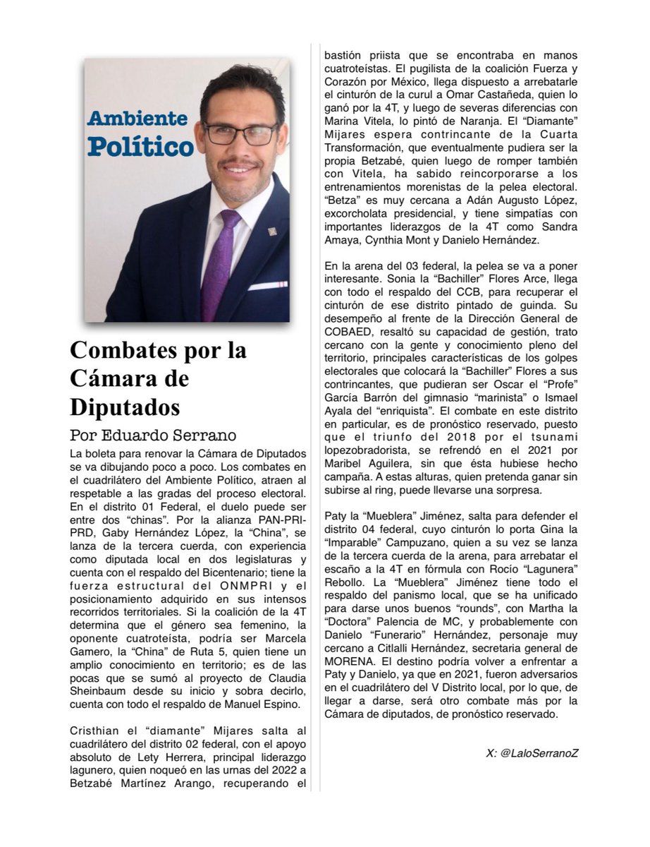 LaloSerranoZ's tweet photo. Buen día, va el #AmbientePolítico de los combates que pudieran darse en #Durango, por llegar a la @Mx_Diputados @GabyHLopez @marcela_hoya @cristianmijares @SoniaFloresArc1 @OscarOGB @ismaelayala7 @PatyJimenezD @danielo_mx @dgopalencia @gina_campuzano @RocioRebolloM @mfhh https://t.co/MordflYTwC