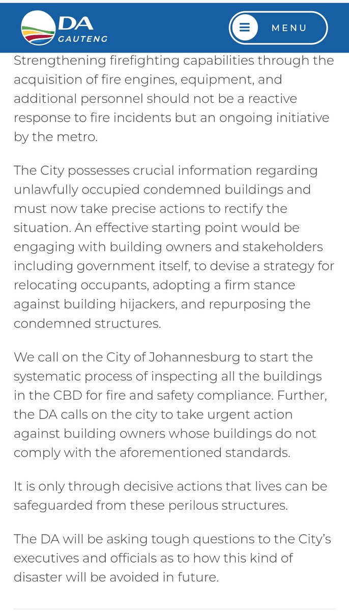 Safety concerns continue to rise after another Joburg building is engulfed in flames. #JoburgRescue Read more: dagauteng.org.za/2024/01/anothe…