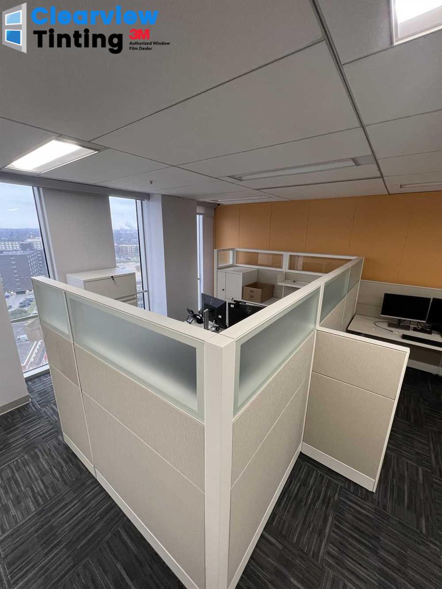 This #ToledoOH office said goodbye to boring cubicles and hello to upgraded workspaces with 3M Mat Crystal Film 🌟 Window film isn't just for large glass walls, but it can transform narrow or small glass panels too! #OfficeUpgrade #WindowFilm