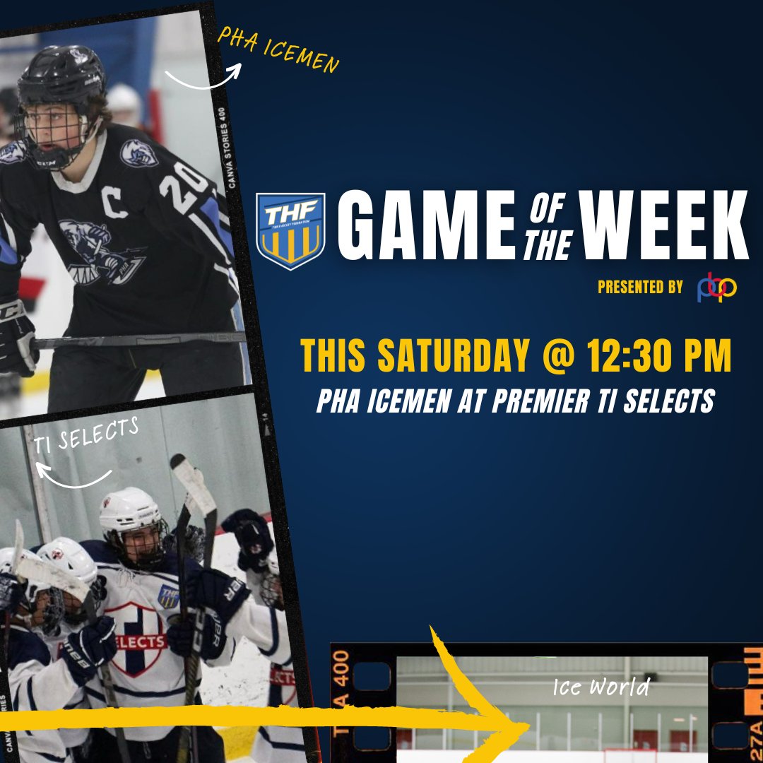 This week's #THFGameoftheWeek brought to you by <a href="/PlayByPlayProd/">Play by Play Productions</a> features 18U @phaicemen vs. 18U @ti_hockey Saturday at 12:30 pm ET from Ice World. Watch the game on the Federations Hockey Channel via the THF Mobile App or Website 📲
