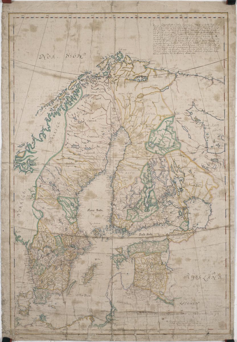 LOCMaps's tweet image. This early map of Sweden by Carl Gripenhielm from the World Digital Library shows areas under Swedish rule at the time, including modern Finland, Estonia, and Latvia.

Get a closer look: loc.gov/resource/gdcwd…