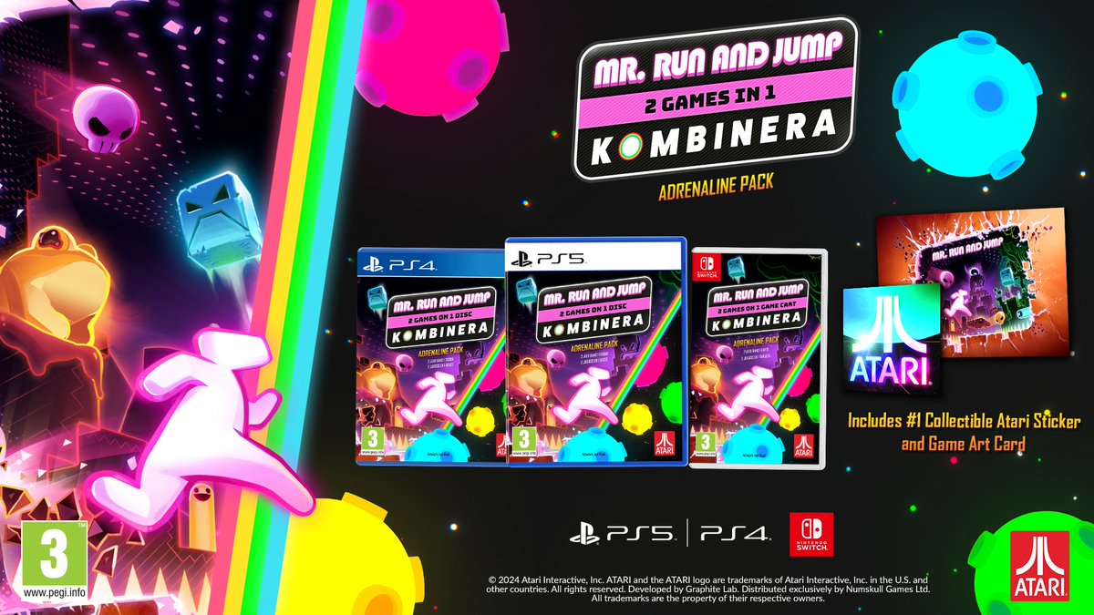 NumskullGames's tweet photo. In our first game announcement of 2024, we’re excited to announce we’re working with @atari to bring Mr. Run &amp; Jump and Kombinera to Nintendo Switch, PlayStation 4 and PlayStation 5 in Europe! 🏃🏻‍♂️🟡

Launching 23rd February 2024.  

More info 👇
https://t.co/ualZMzo8ll https://t.co/FizghftzHD