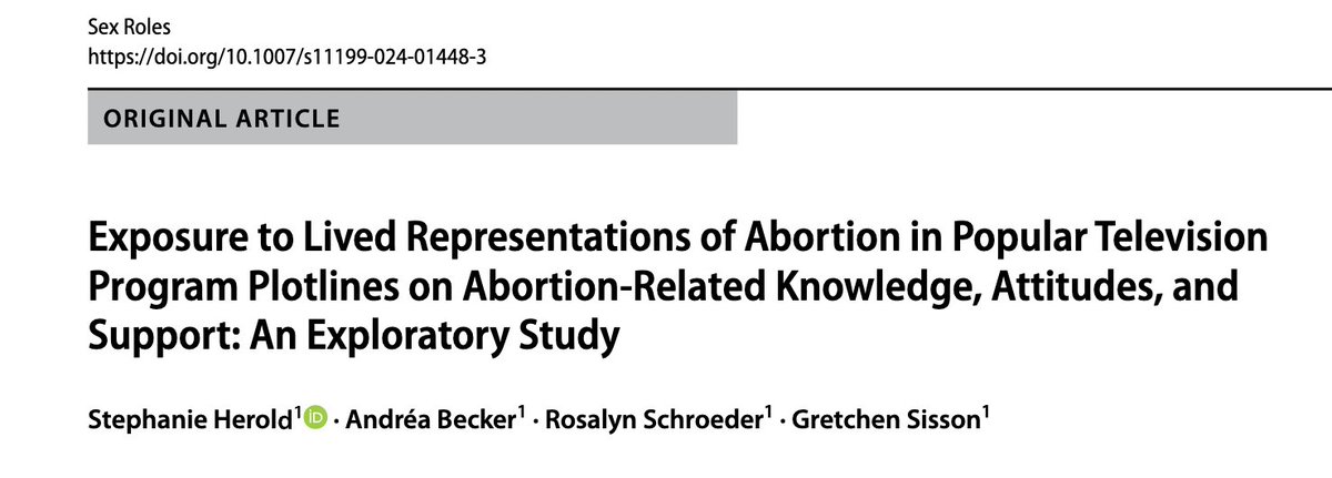 If I've learned anything as an abortion researcher it's that most people have no clue what an abortion actually is. Our new research shows that medically accurate abortion stories on TV might help increase this knowledge & also support of abortion seekers.rdcu.be/dwwXc