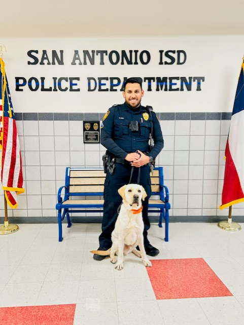 Welcome our second Thera-pup team of Officer Rosa and BLUE! They will help support our mental health initiative in the district as part of the Care Team. #SAISD #SAISDFamilia