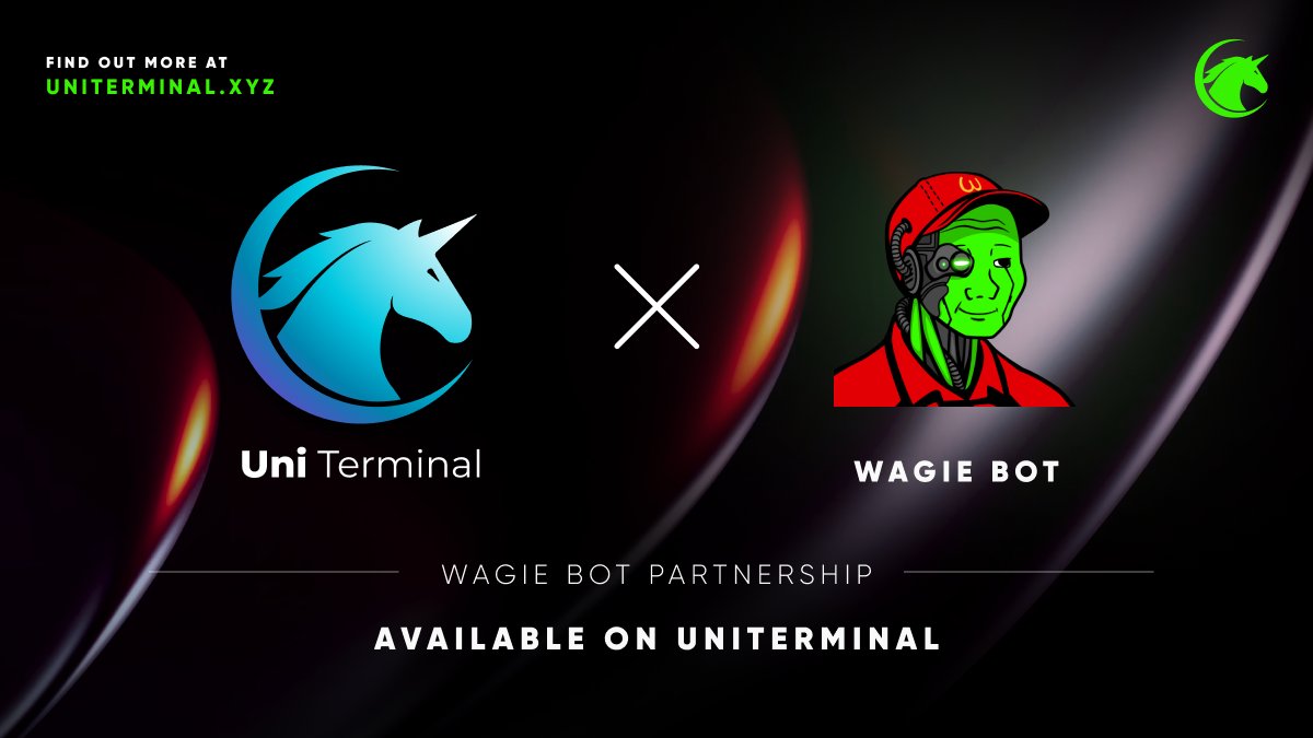 UniTerminalExt's tweet image. Uni Terminal is proud to be partnered with @0xWagieBot! 🚀   

Together, we&apos;re bringing a revolutionary trading experience to your fingertips. 

Stay tuned for new feature updates and discover a world of seamless trading. 💥

#UniTerminal $UNIT