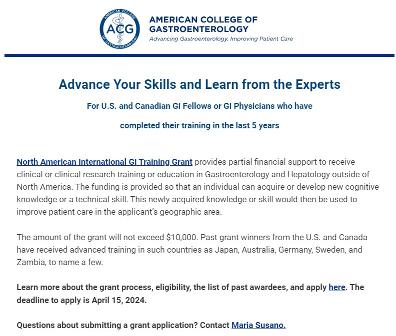 🔥International Trainee opportunity alert by @AmCollegeGastro Check link shorturl.at/gCHW6 Requirements: - GI Fellow or early GI faculty in USA - USA/Canada citizens (not Visa or permanent residency) @NeenaSAbrahamMD @BilalMohammadMD @AndrewMMoon @RahulSDalalMD @yuyingMD