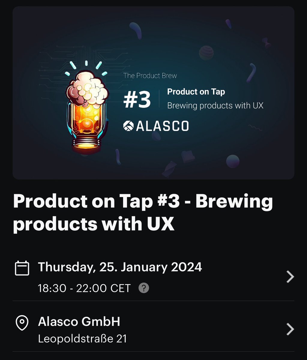 tech_alasco's tweet image. ✨Let’s start the year together with The Product Brew Munich-based community! Theory + Hands-on in one evening🤝. Be fast and grab your seat ➡️ meetup.com/the-product-br… #Meetup via @Meetup