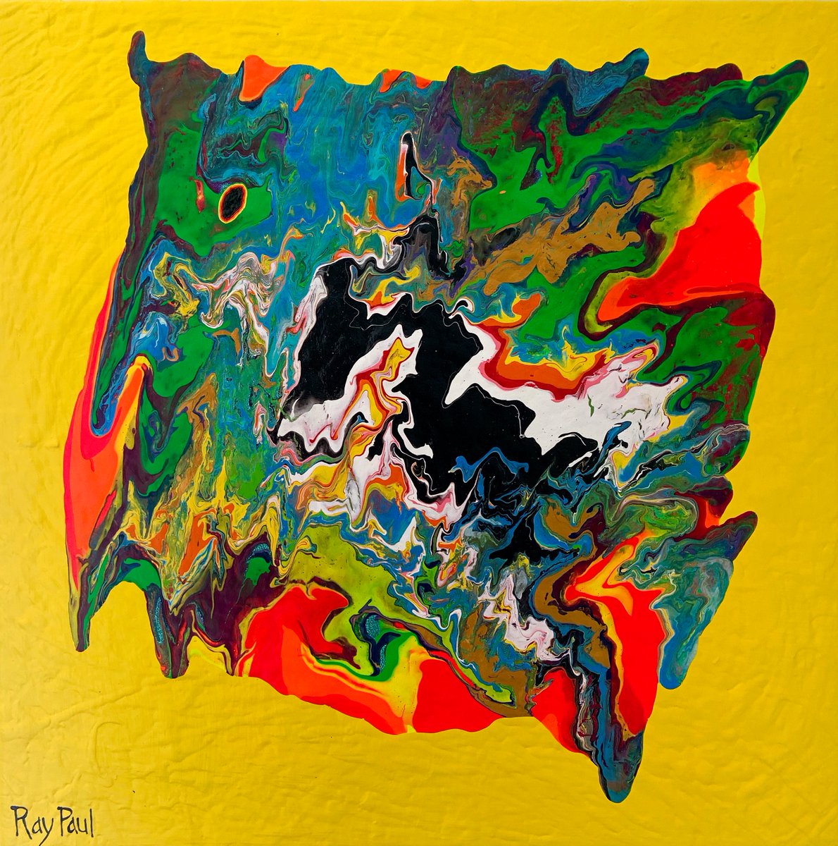 raypaul4's tweet image. "Manipura Suspended," acrylic, latex and enamel on canvas, 20" x 20" 2024 #abstractart #abstractpainting #popexpressionism #chakraart #neonart #moffittcancercenter #sarcomasurvivor #myselfisthestart #neonkundalini #neonpainting #popsurrealism