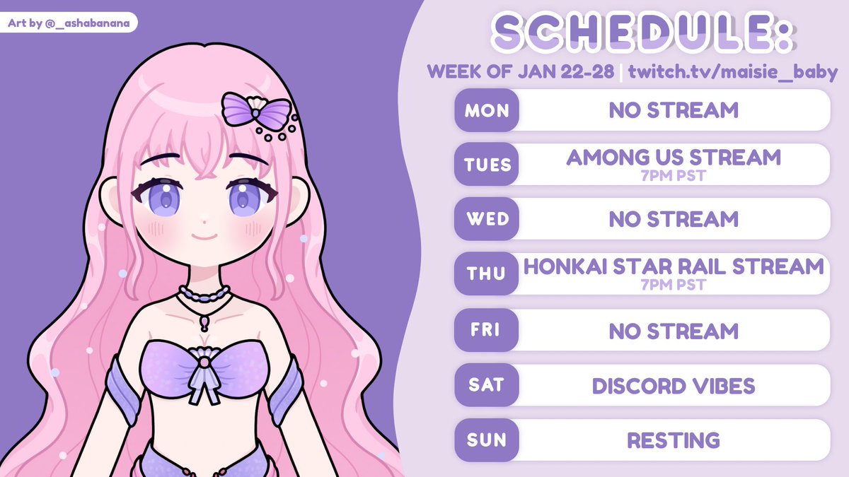 updated stream schedule for this week!!

didn’t feel right streaming any riot games so join me tonight for some among us instead! if you wanna play, make sure you’re in my discord server 🩵