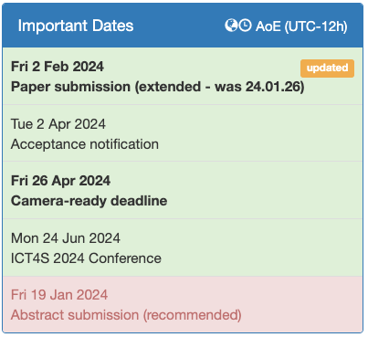 #ICT4S2024 Research paper deadline extended to *2nd Feb 2024*
Submit your research works on topics such as #SustainableSoftwareEngineering, #DigitalisationAndAI, #Designprinciples, #SocialSustainability, Etc . 
More details here: conf.researchr.org/track/ict4s-20…